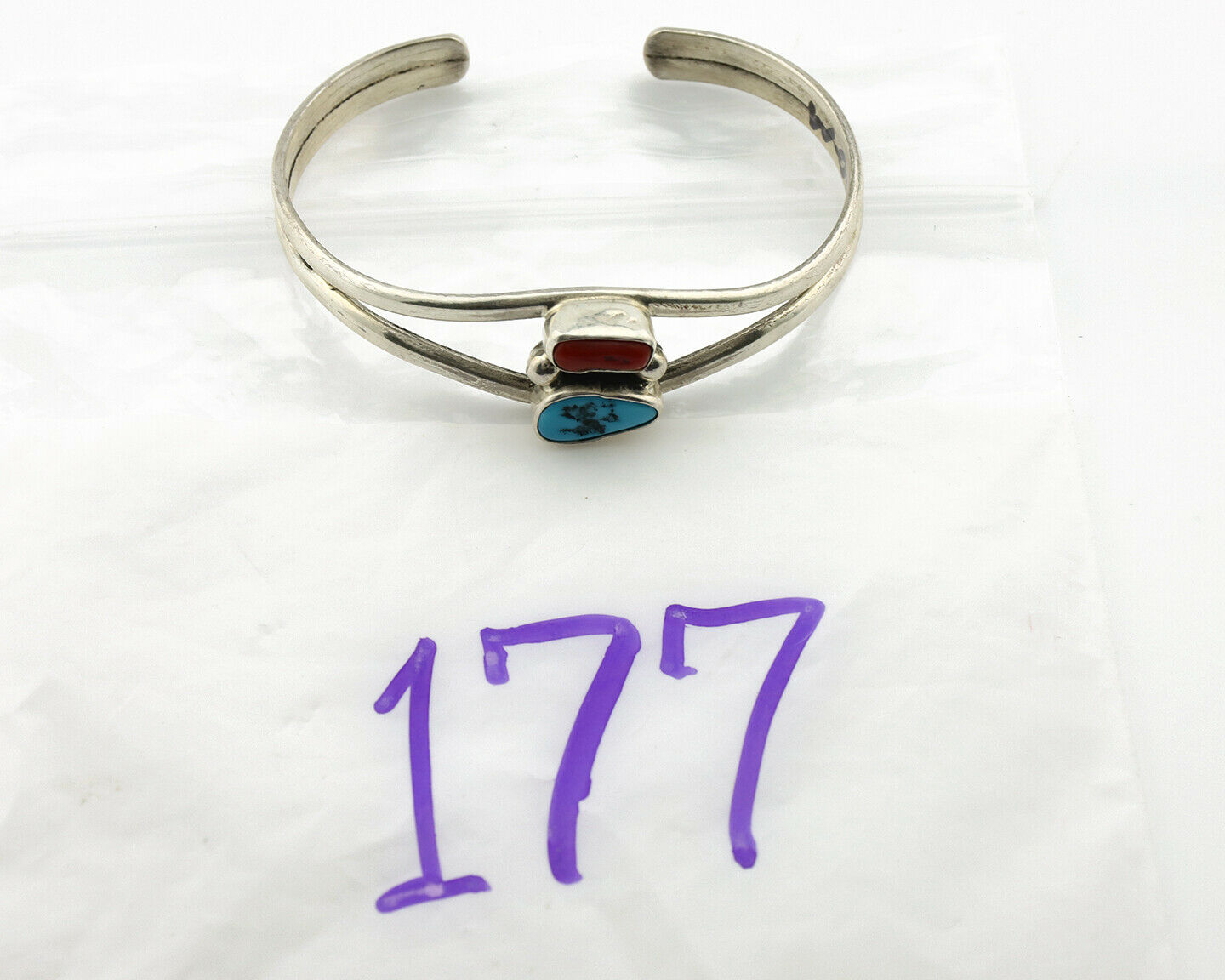 Navajo Bracelet .925 Silver Coral & Turquoise Artist Native American Artist C.90
