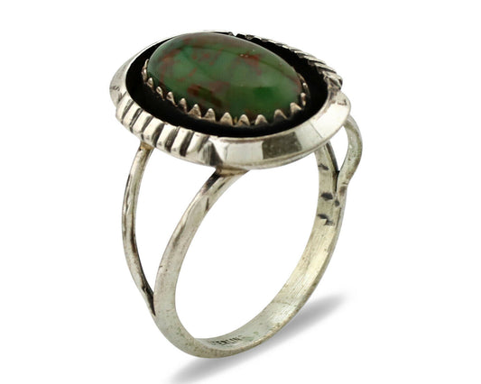 Navajo Ring .925 Silver Green Turquoise Native American Artist C.1980's