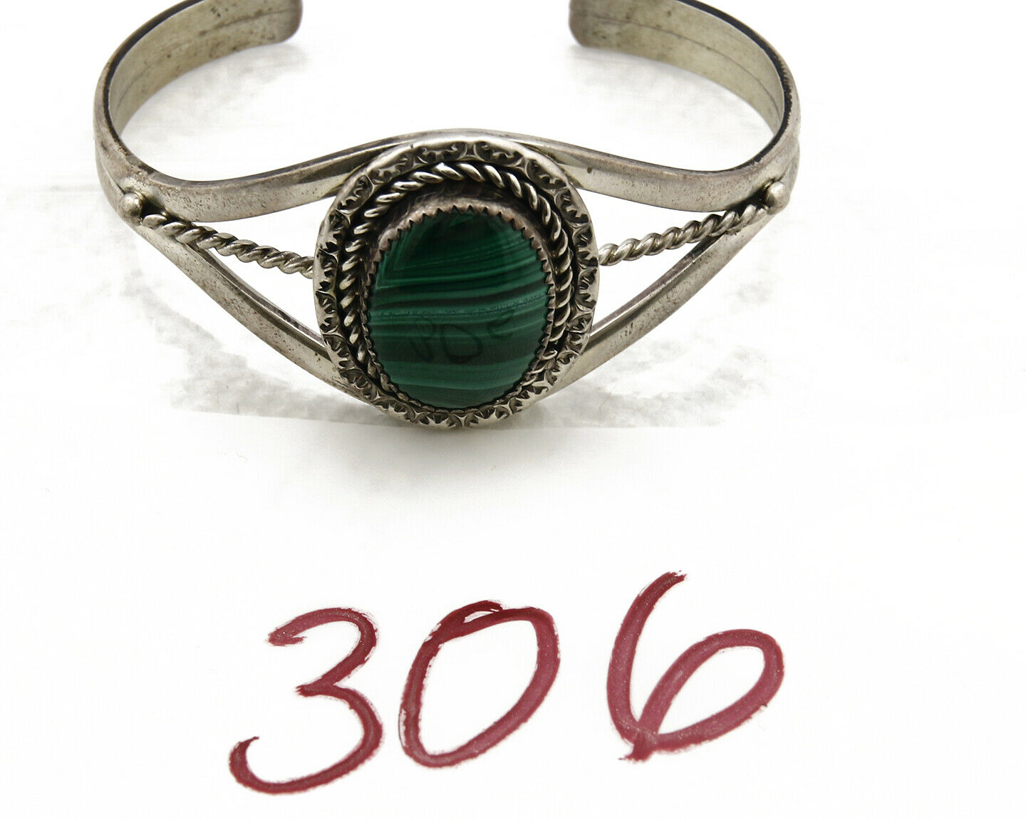 Women's Navajo Malachite Bracelet .925 Silver Native American 80's