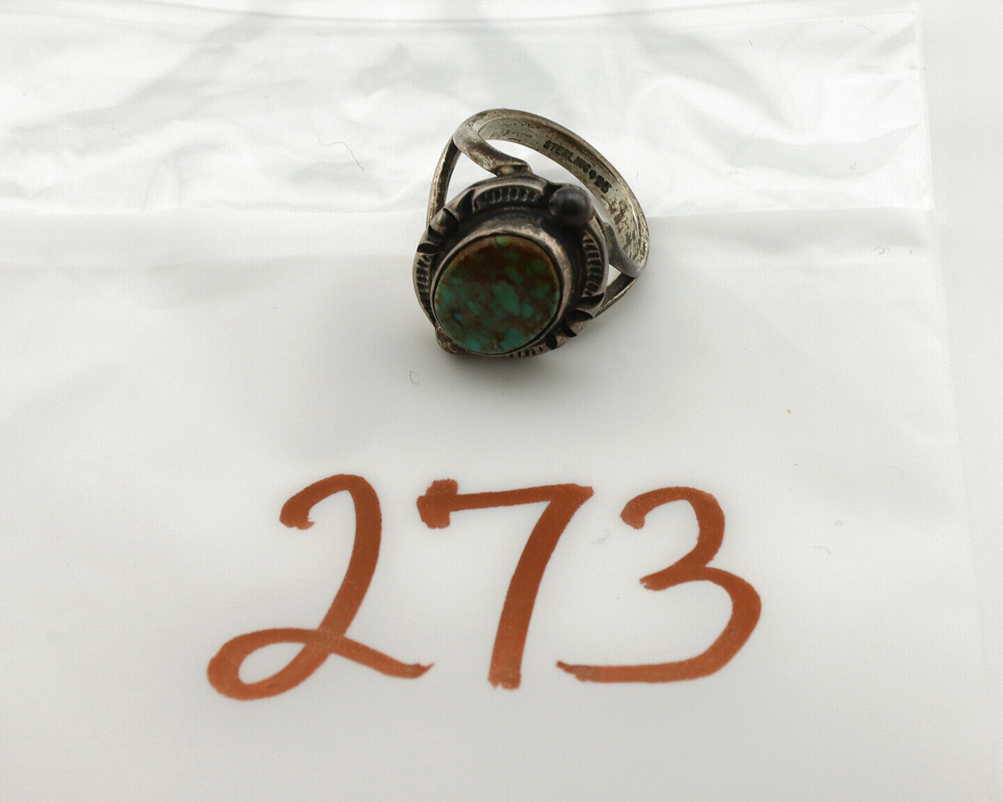 Navajo Ring .925 Silver Blue Turquoise Artist Signed Gecko C.1980's