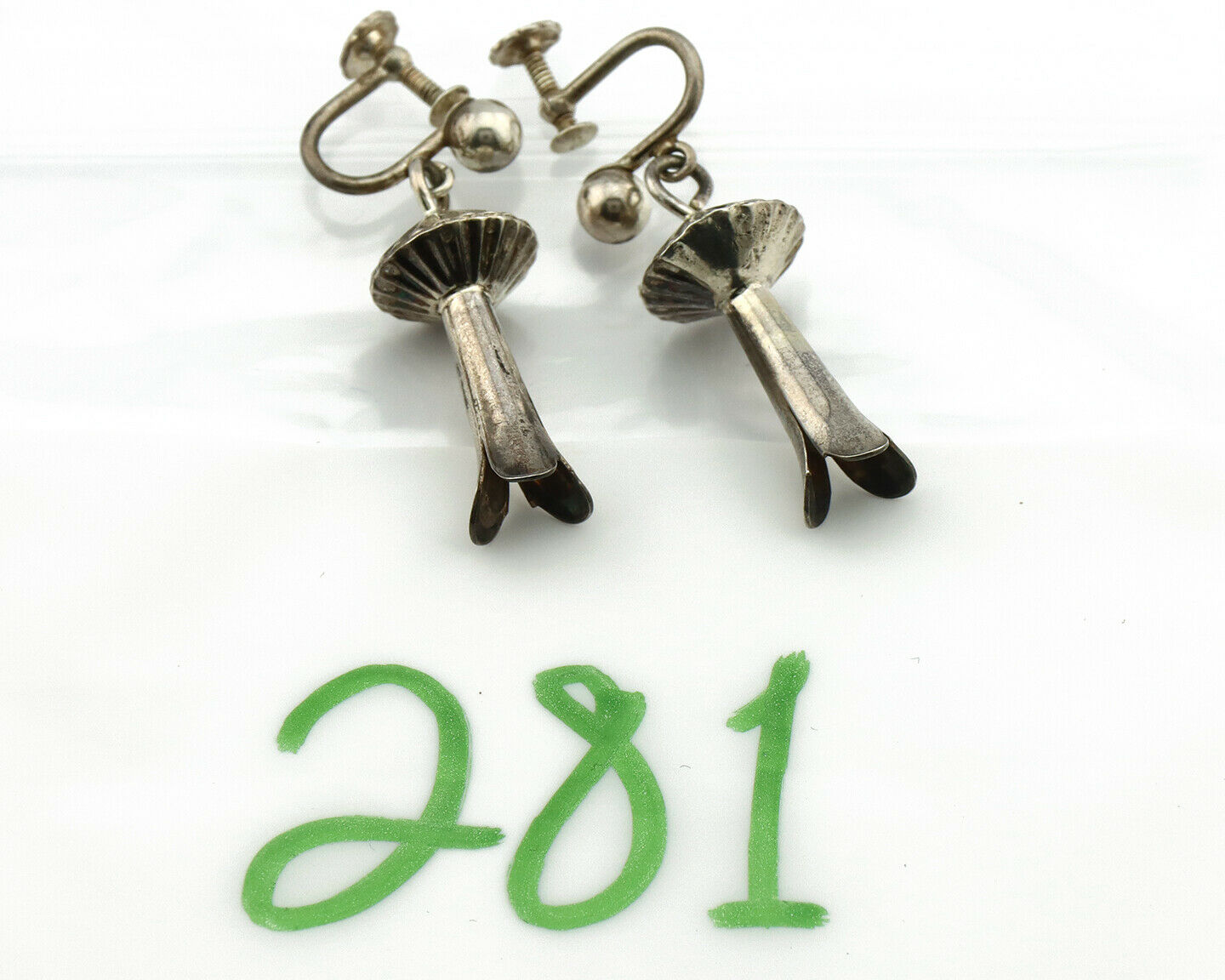 Navajo Handmade Concho Earrings .925 Silver Native American Artist C.80's