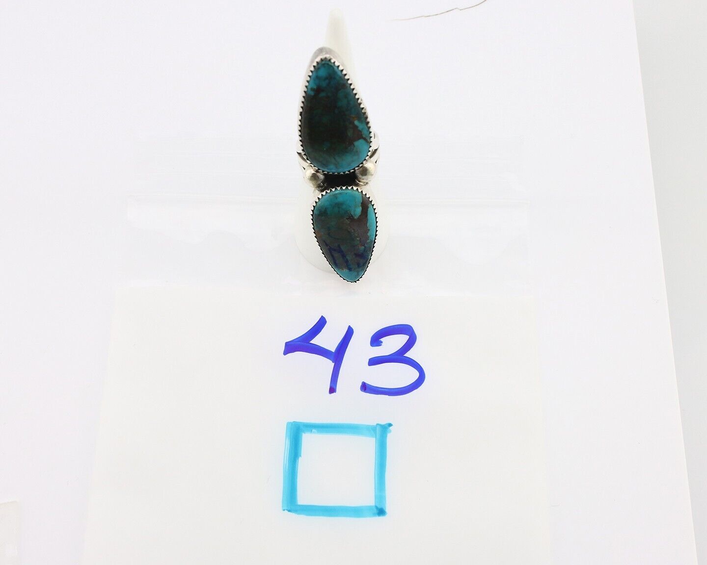 Navajo Ring 925 Silver Black & Blue Turquoise Artist Signed LTB C.80's