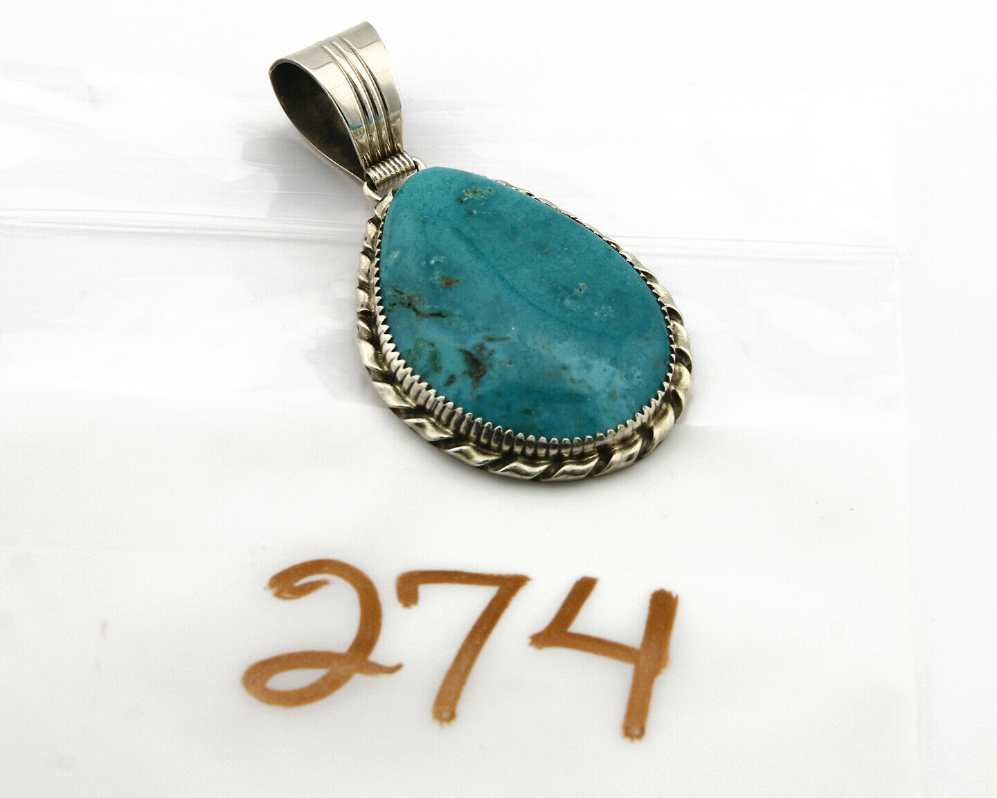 Navajo Pendant Turquoise Mountain .925 Silver Signed LTB C.80's