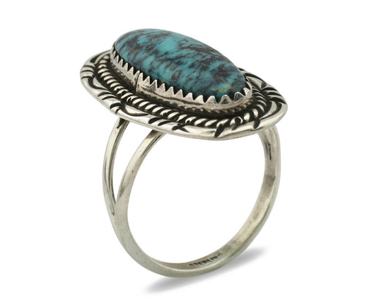 Navajo Ring .925 Silver Black Turquoise Artist Signed AB C.80's