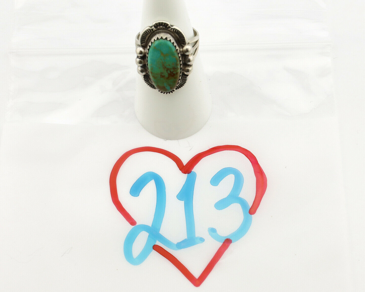 Navajo Ring .925 Silver Kingman Turquoise Artist Signed A C.1980's