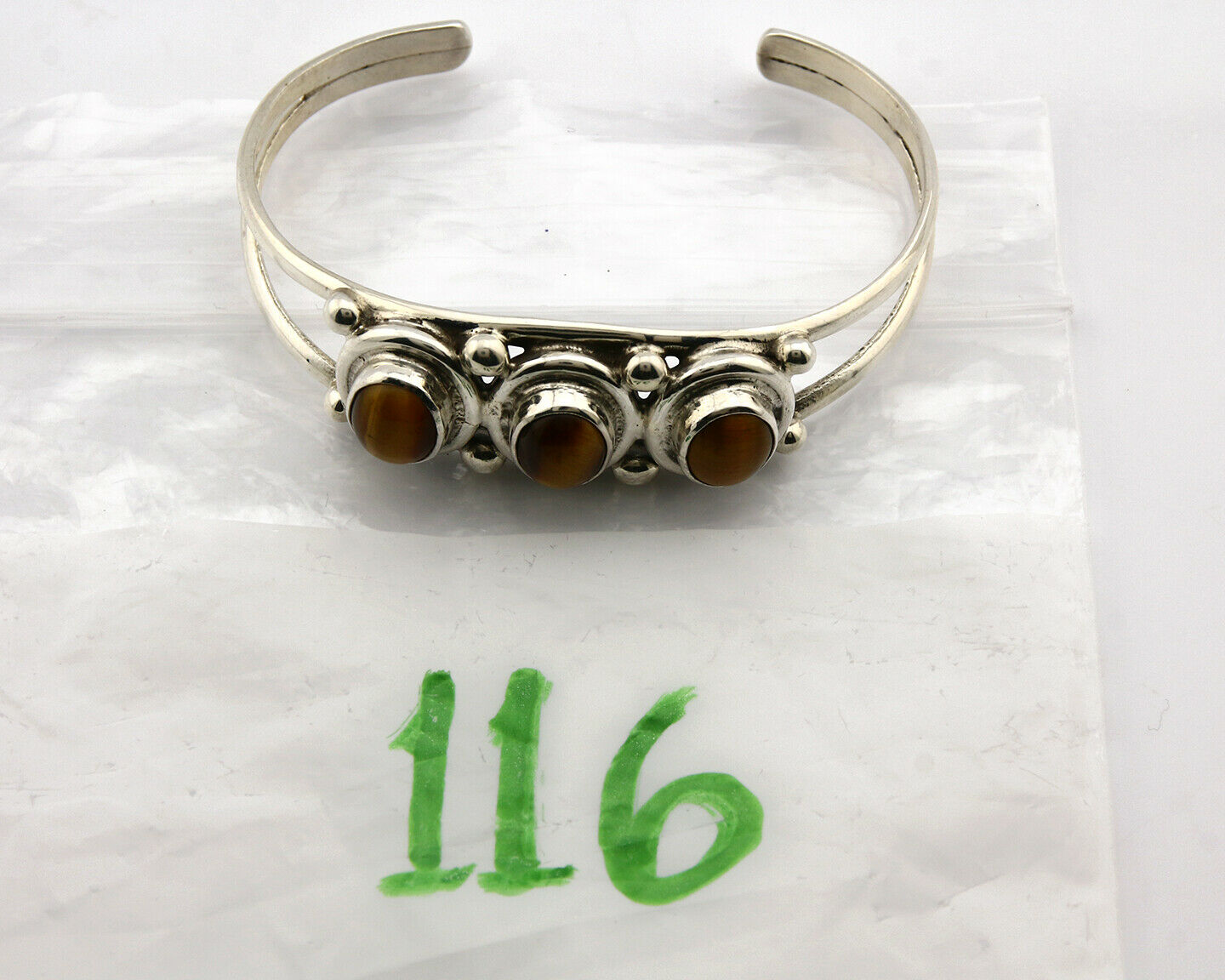 Navajo Bracelet .925 Silver Cats Eye Sapphire Gemstone Native Artist C80's