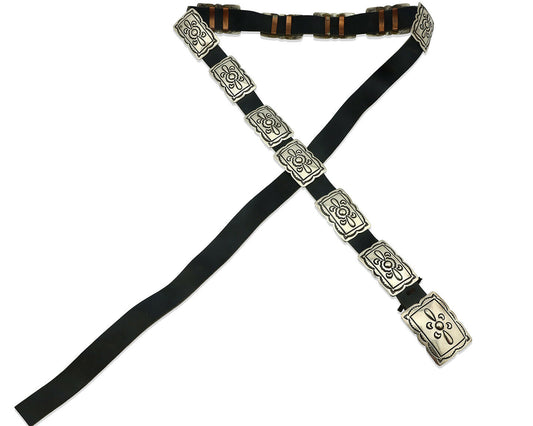Navajo Concho Belt .925 Silver Hand Stamped Signed Native American C.80's