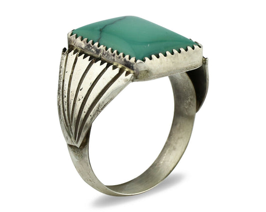 Navajo Ring .925 Silver Green Turquoise Native American Artist C.80's