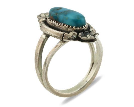 Navajo Ring .925 Silver Natural Blue Turquoise Native American Artist C.1980's