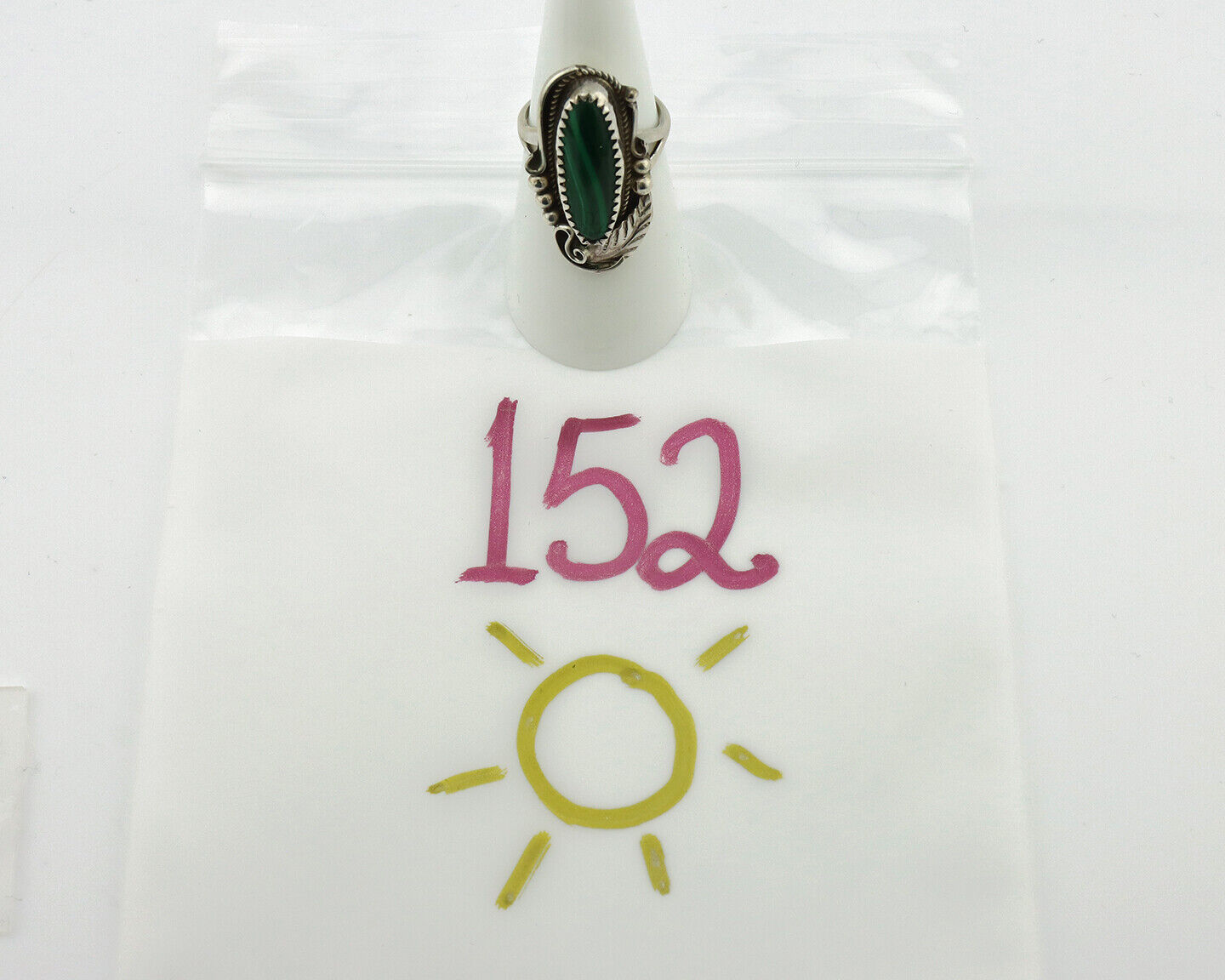 Navajo Ring 925 Silver Natural Green Malachite Signed Justin Morris C.80's