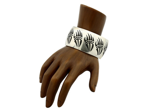 Navajo Bracelet .925 Silver Overlay Bagger Paw Signed Artist Floyd Namingha C90s