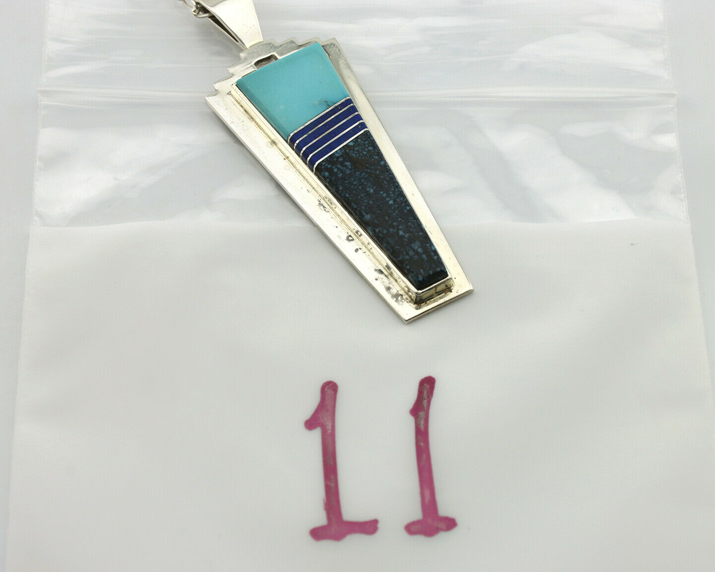 Navajo Necklace .925 Silver Landers Turquoise Signed H+V Thompson C.80's