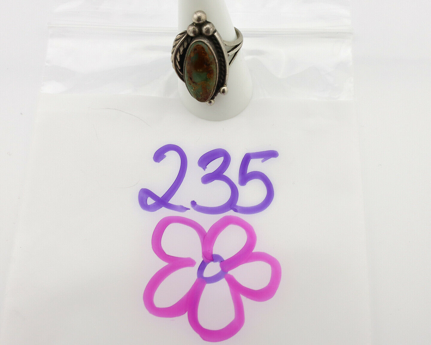 Navajo Ring .925 Silver Manassas Turquoise Signed Native Artist C.80's
