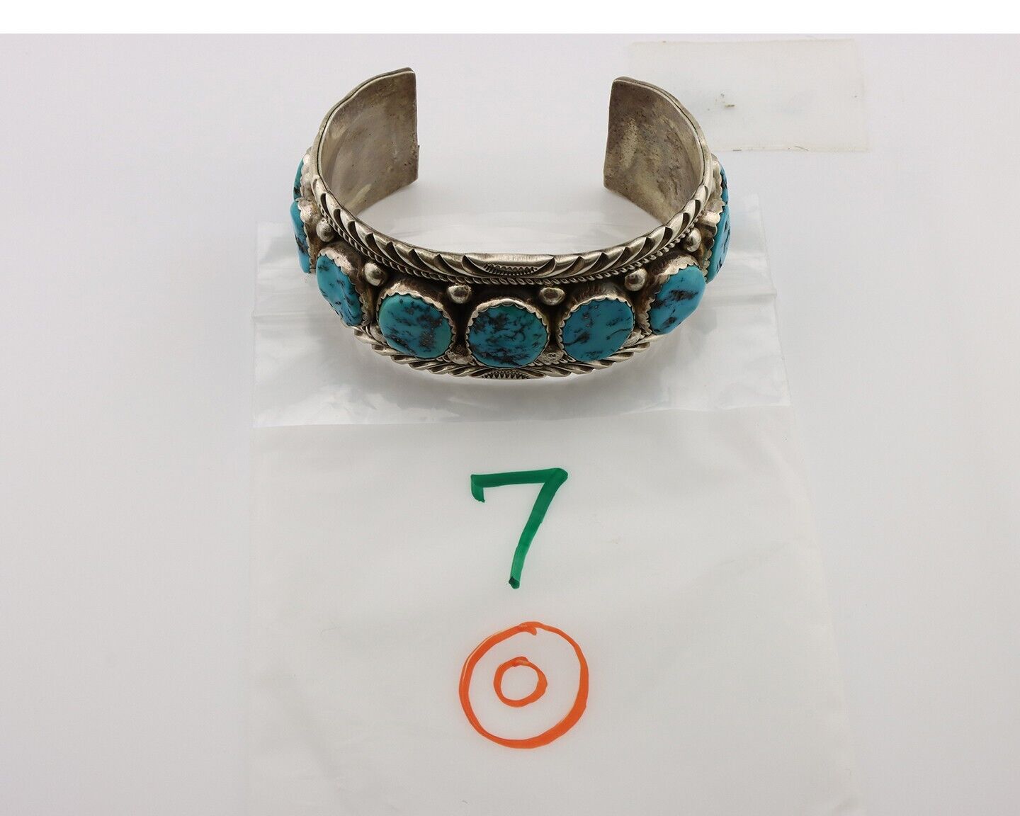 Navajo Link Bracelet .925 Silver Sleeping Beauty Turquoise Native Artist C.80's