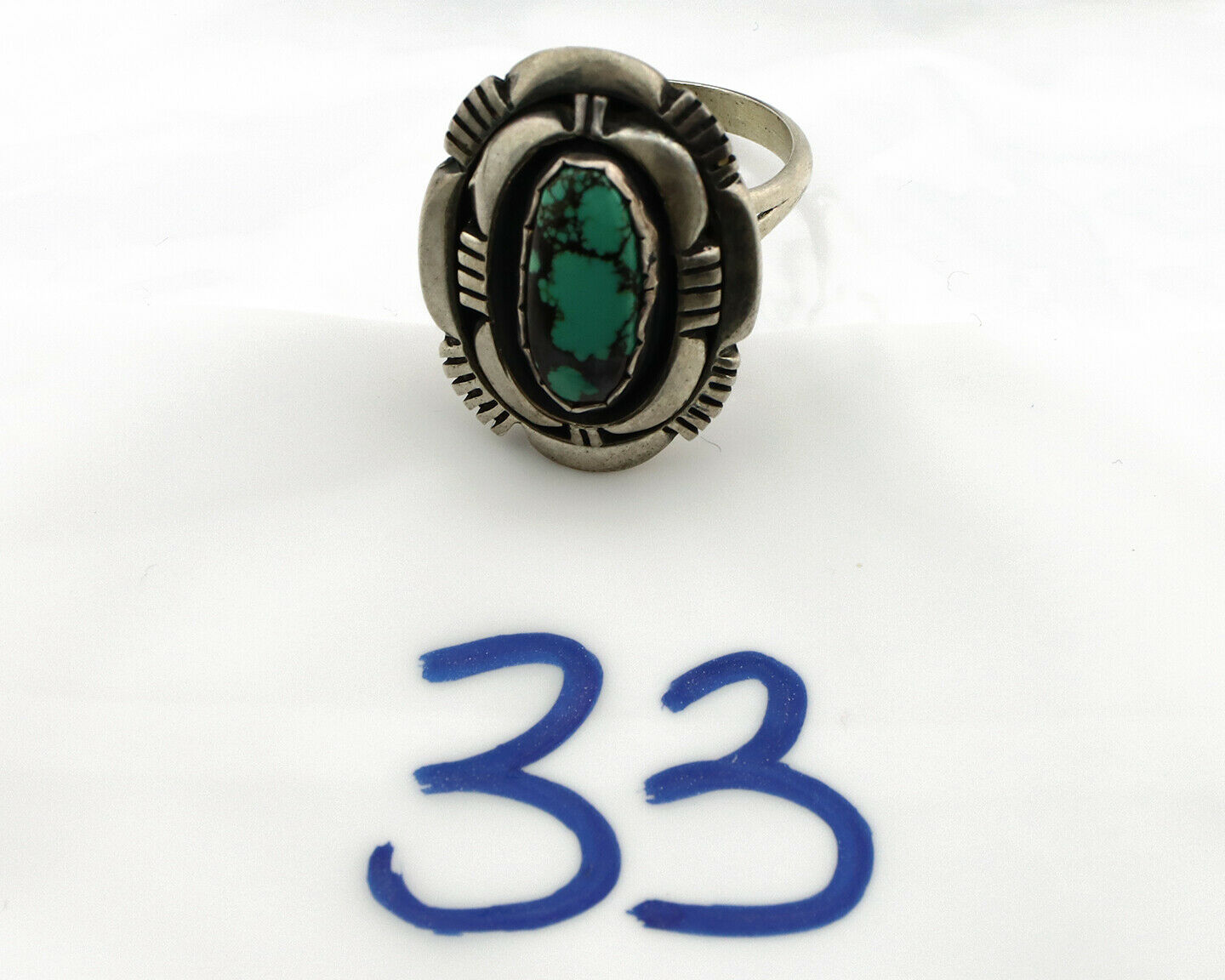 Navajo Ring .925 Silver Spiderweb Turquoise Artist Signed L. M. Nez C80s