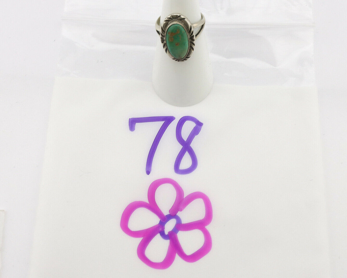 Navajo Ring .925 Silver Natural Mined Turquoise Native Artist Signed C.80's