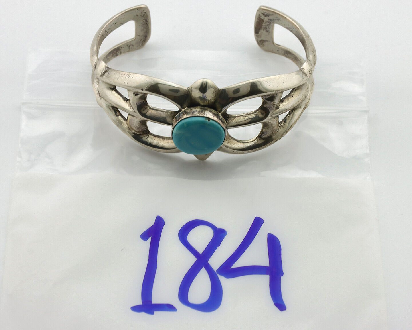 Navajo Bracelet .925 Silver Blue Turquoise Native American Artist C.80's