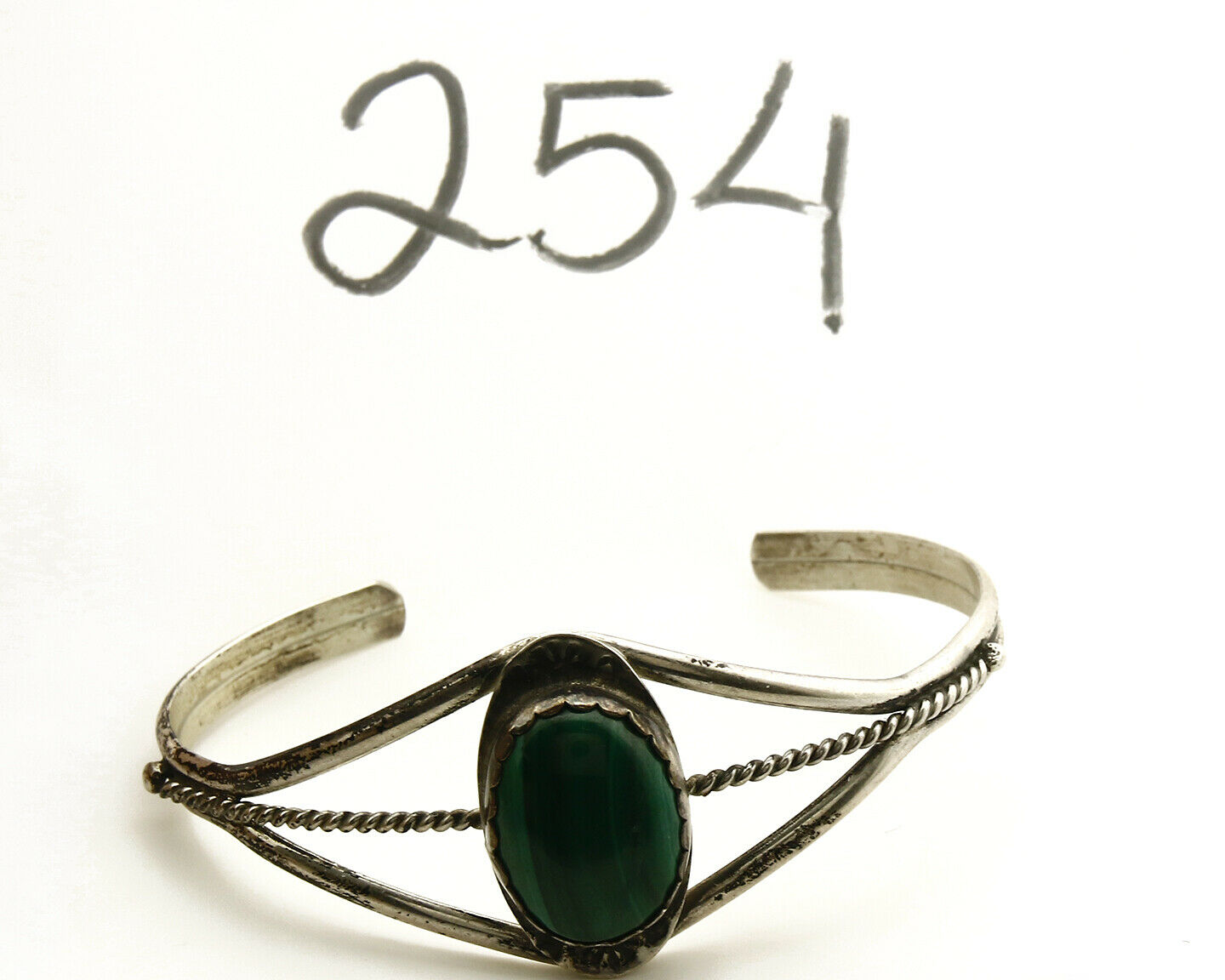 Women's Navajo Bracelet .925 Silver Natural Malachite Cuff Native American C80's