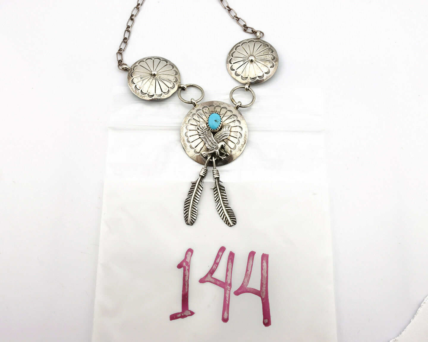Navajo Necklace .925 Silver Sleeping Beauty Turquoise Signed A Payton C.80's