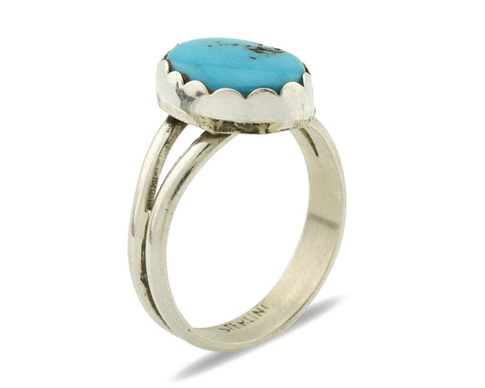 Navajo Ring .925 Silver Sleeping Beauty Turquoise Native American Artist C.1980s