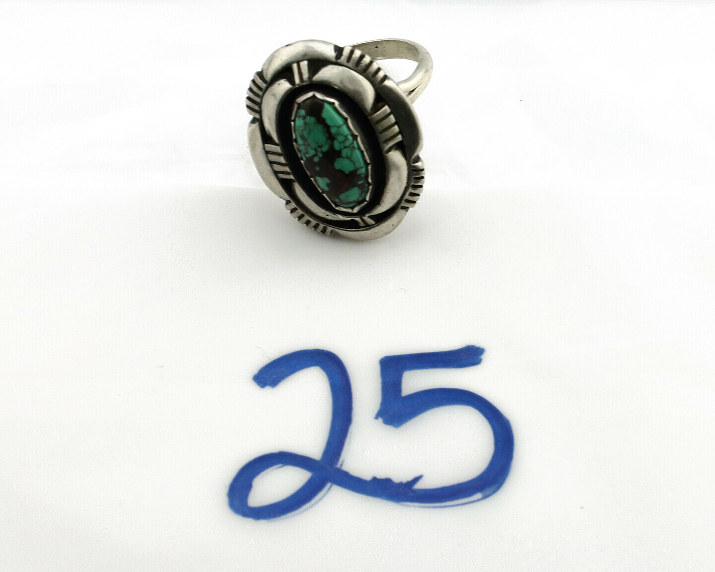 Navajo Ring .925 Silver Spiderweb Turquoise Artist Signed L. M. Nez C80s
