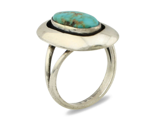 Navajo Shadow Box Ring .925 Silver Blue Turquoise Signed M Montoya C80s