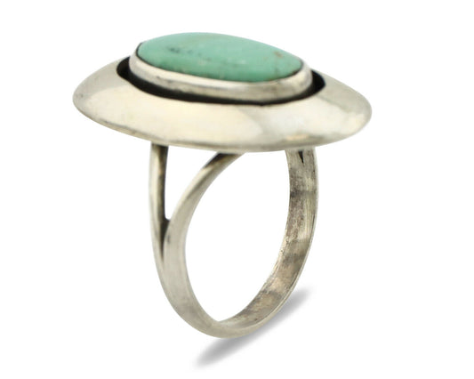 Navajo Shadow Box Ring .925 Silver Blue Turquoise Signed M Montoya C80s