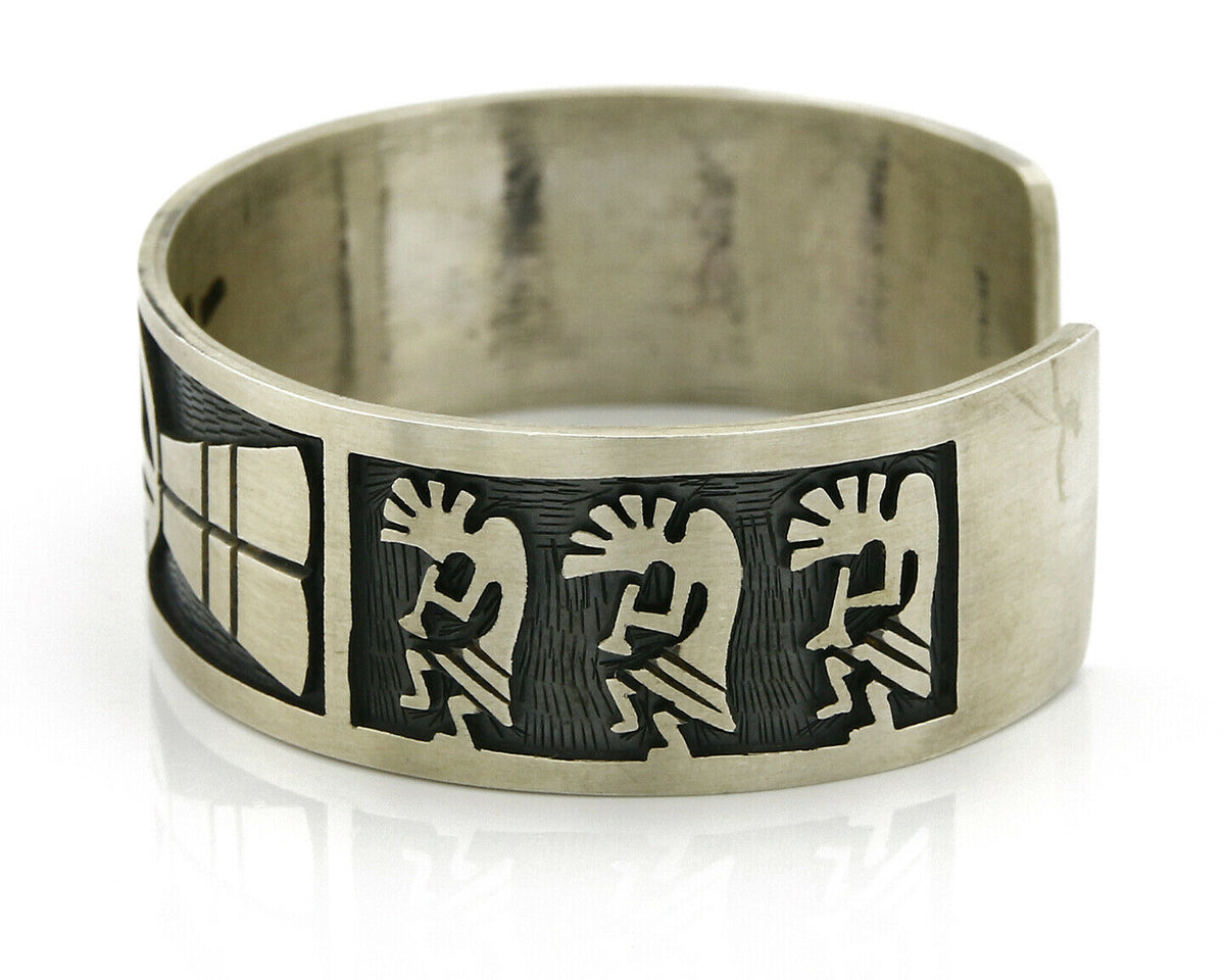 Hopi Bracelet .925 Silver Handmade Kokopelli Corn Overlay Cuff