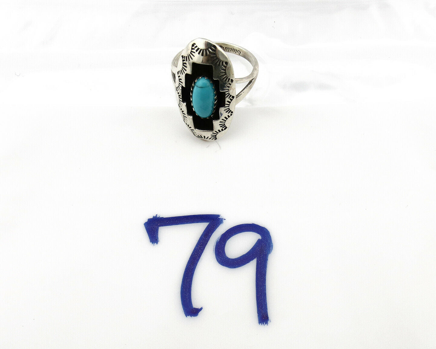 Navajo Ring .925 Silver Sleeping Beauty Turquoise Artist Signed P C80s