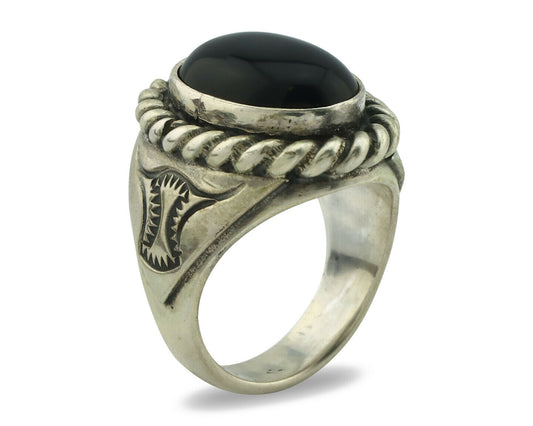 Navajo Ring .925 Silver Onyx Artist Signed Apache Manufacturing C.80's