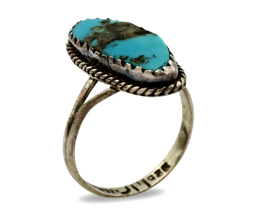 Navajo Ring .925 Silver Blue Turquoise Native American Artist C.1980's