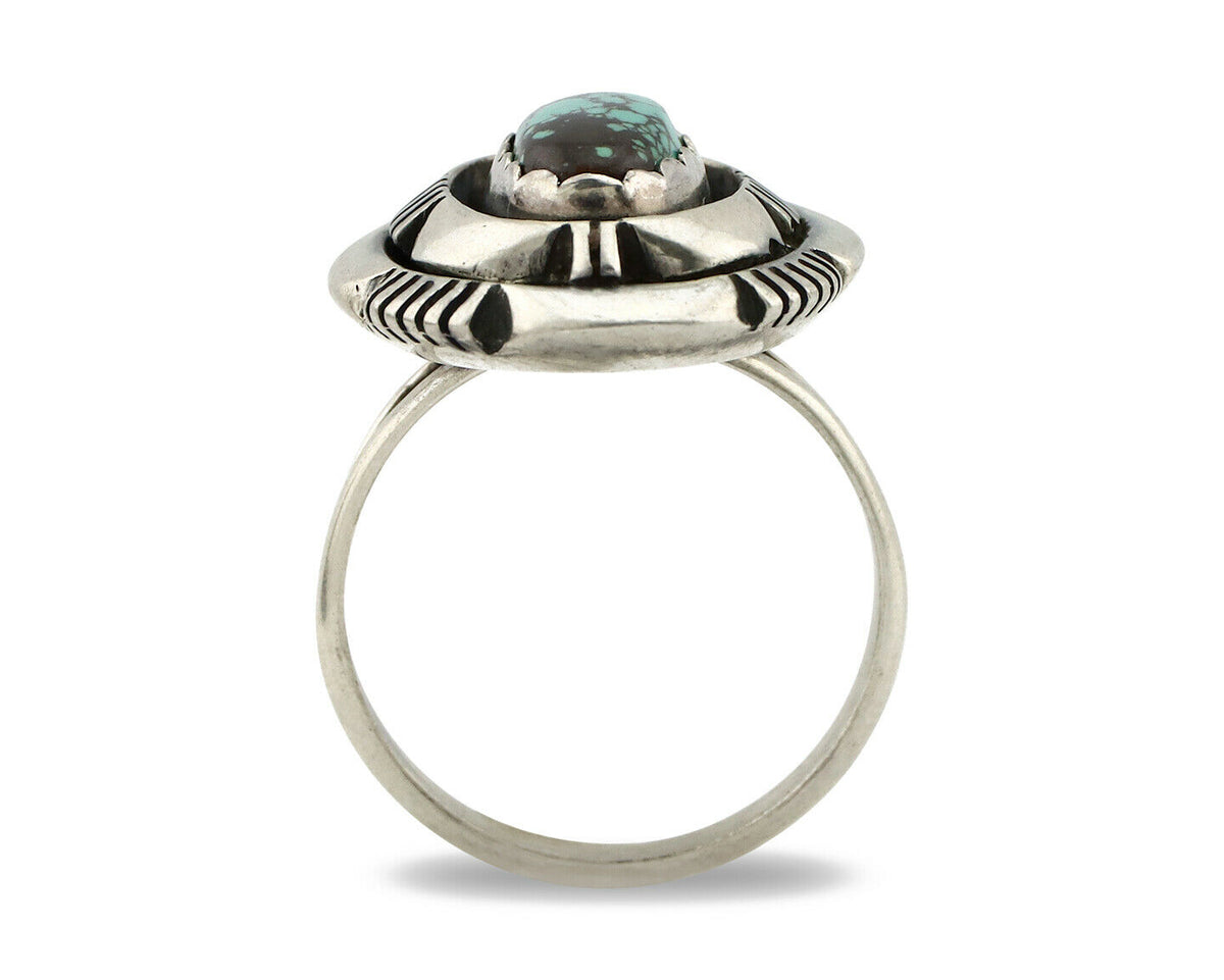 Navajo Ring .925 Silver Spiderweb Turquoise Artist Signed L. M. Nez C80s