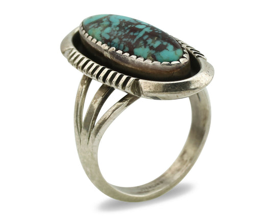 Navajo Ring .925 Silver Spiderweb Turquoise Artist Signed B C.1980's