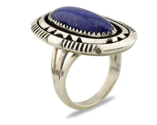 Navajo Ring 925 Silver Natural Lapis Lazuli Artist Signed William Denetdale C80s