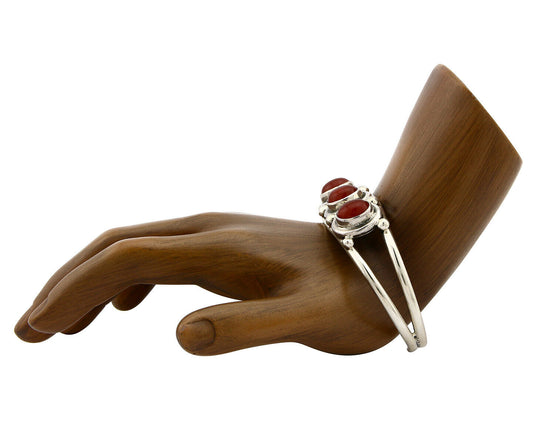 Navajo Bracelet .925 Silver Carnelian Gemstones Handmade Native Artist C.80's