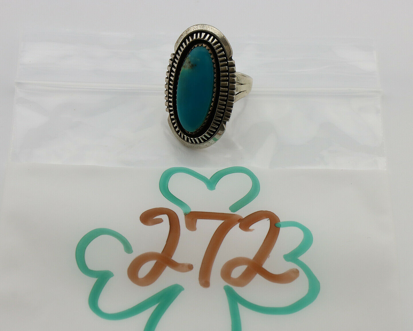 Navajo Ring .925 Silver Nevada Turquoise Native American Artist C.1980's