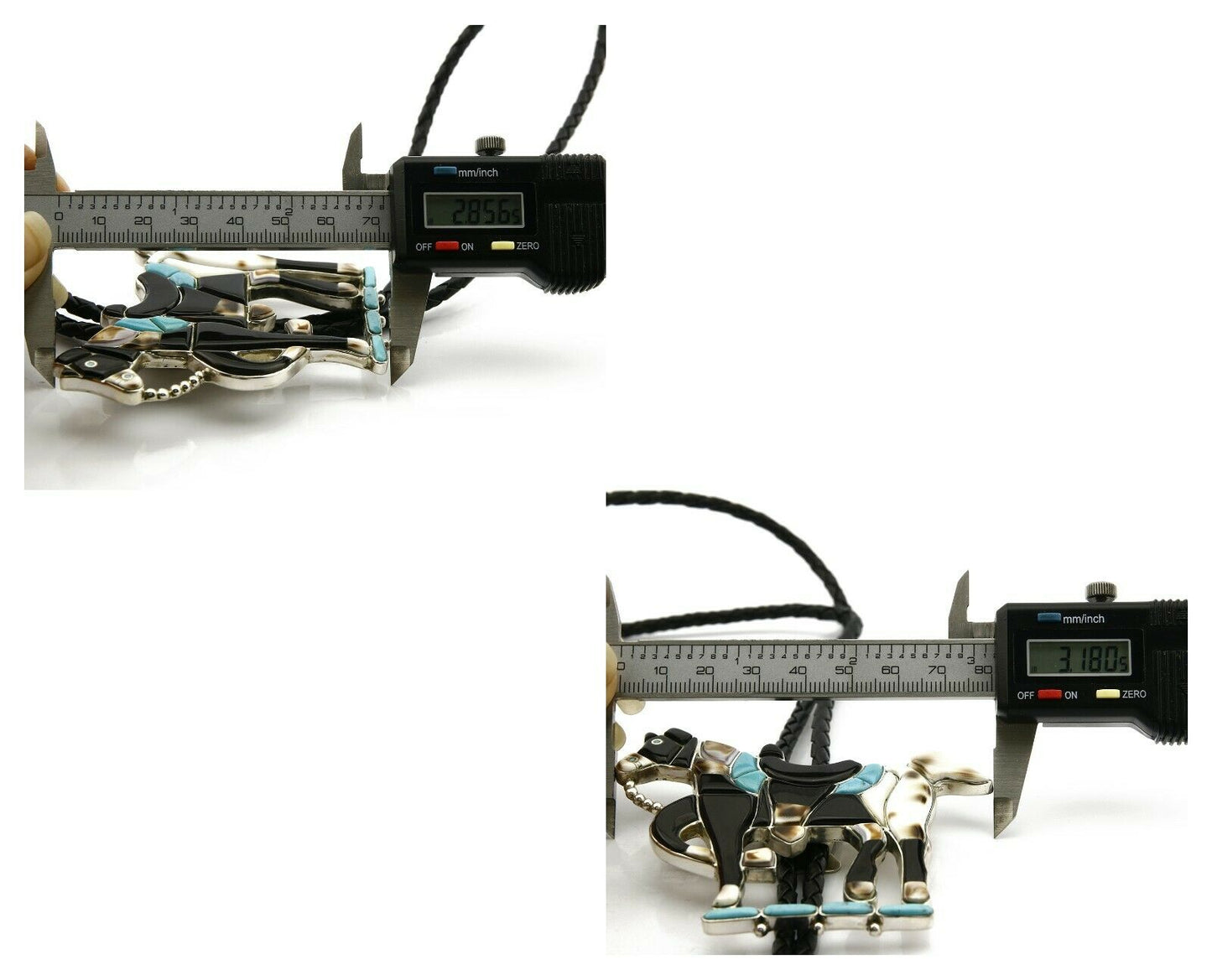 Navajo Bolo Tie .925 Silver Natural Gemstone Signed Artist WB Circa 1980's