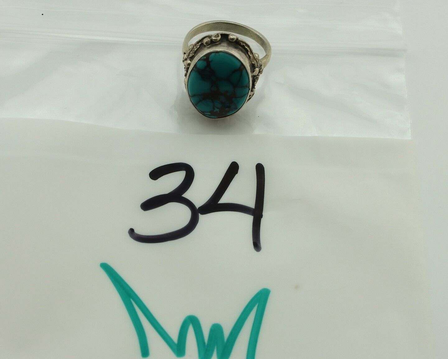 Navajo Ring 925 Silver Spiderweb Turquoise Artist Signed Cody C.80's