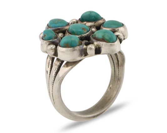 Navajo Ring .925 Silver Natural Blue Turquoise Artist Signed LP C.80's