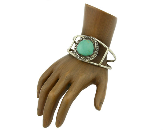 Navajo Bracelet .925 Silver Southwest Turquoise Cuff Artist Rosebud C.80's