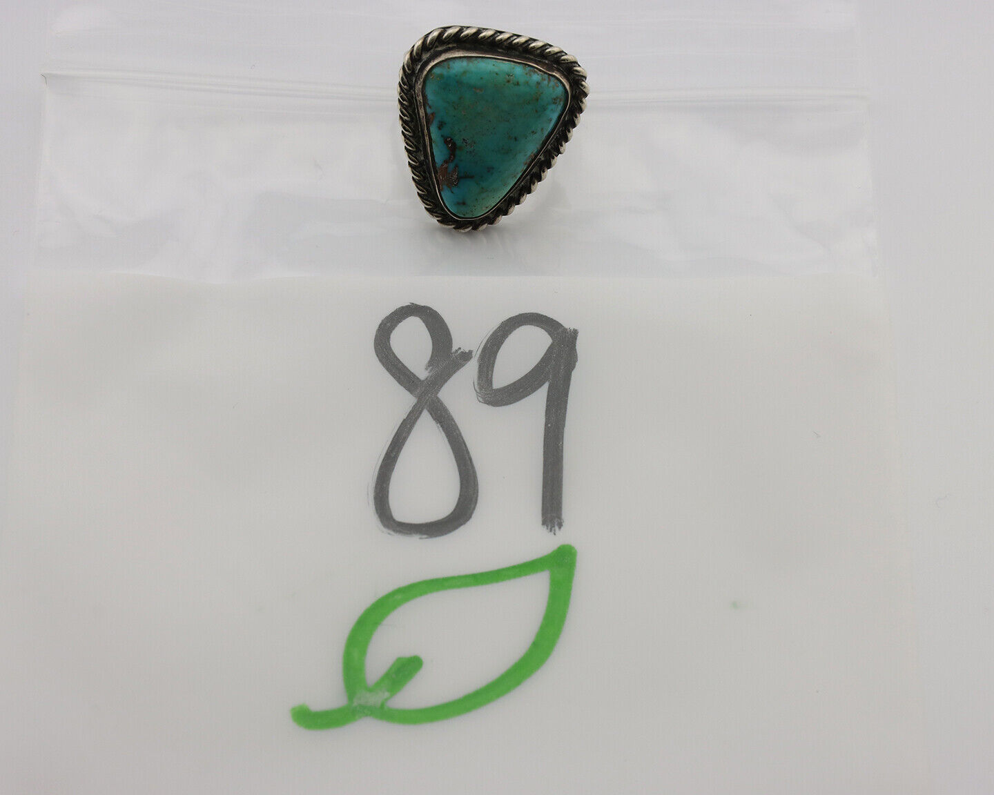 Navajo Ring .925 Silver Globe Turquoise Native American Artist C.1980's