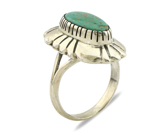 Navajo Ring .925 Silver Green Turquoise Artist Signed M Montoya C.80's