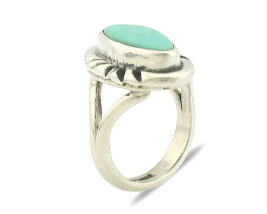 Navajo Ring .925 Silver Natural Mined Turquoise Artist Signed Gecko C.80's