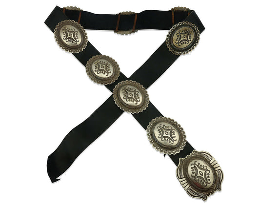 Navajo Concho Belt .925 Silver Hand Stamped Artist Harris Joe C.80's