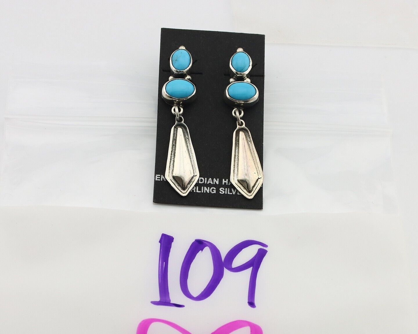 Navajo Earrings 925 Silver Natural Blue Turquoise Native American Earrings C80's