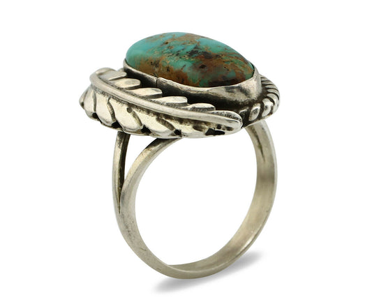 Navajo Ring .925 Silver Turquoise Mountain Signed Artist Apache C.80's