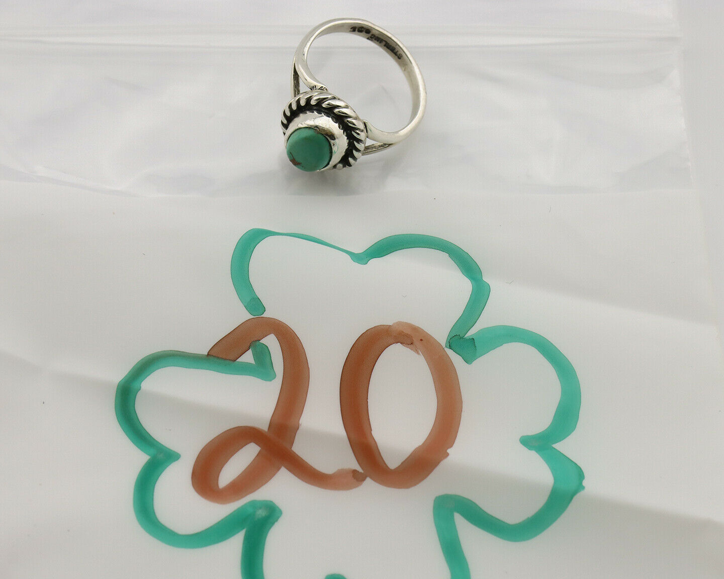 Navajo Ring .925 Silver Kingman Turquoise Artist Signed Gecko C.90's