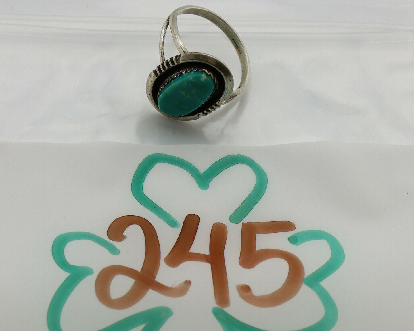 Navajo Ring .925 Silver Kingman Turquoise Native American Artist C.1980's