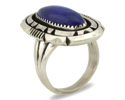 Navajo Ring 925 Silver Natural Lapis Lazuli Artist Signed William Denetdale C80s