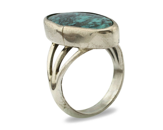 Navajo Ring .925 Silver Spiderweb Turquoise Native American Artist C80s